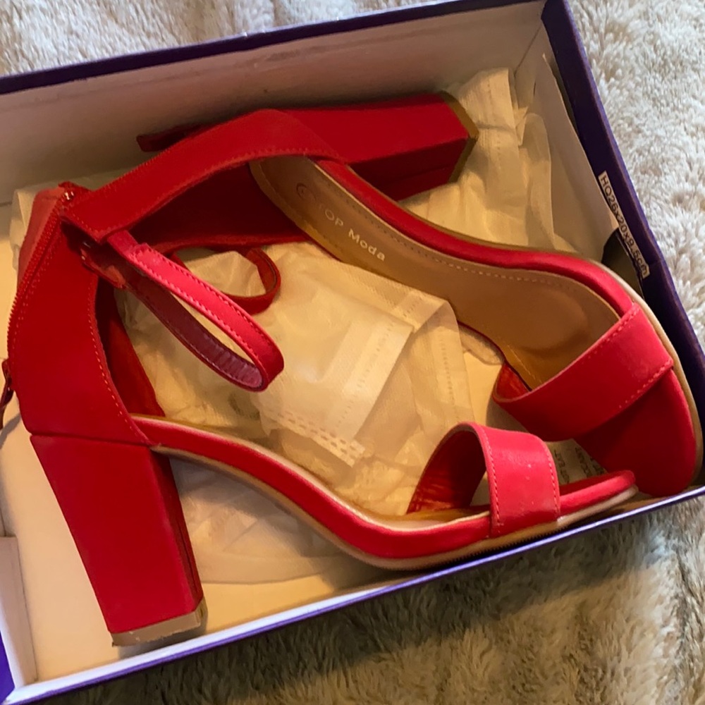 Red ankle strap heels